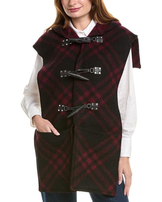 Burberry Black Check Wool & Leather Cape
