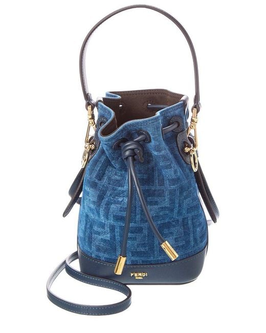 Fendi Blue Mon Tresor Mini Velvet & Leather Bucket Bag