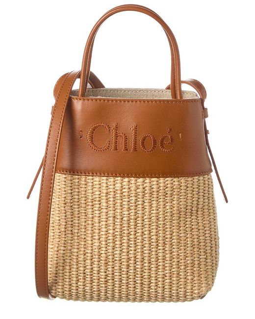 Chloé Brown Sense Micro Raffia & Leather Tote