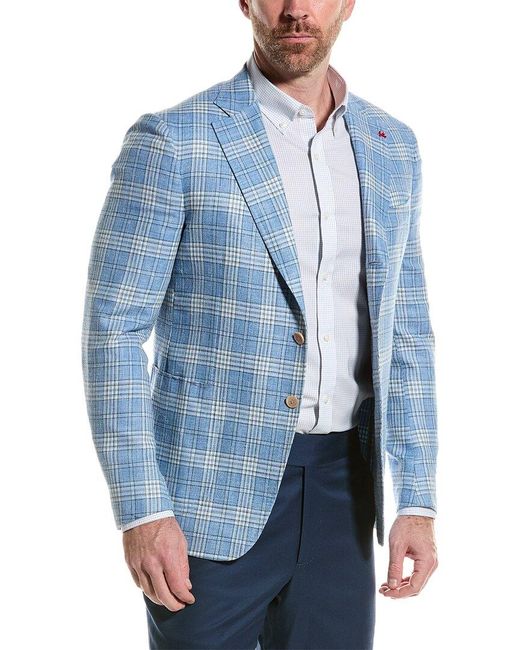 Isaia Blue Wool, Silk & Linen-blend Blazer for men