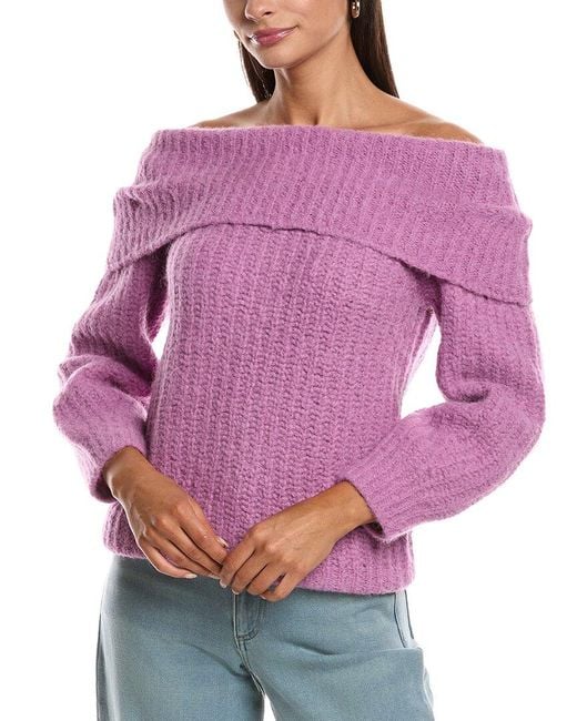 Nation Ltd Purple Serena Off-Shoulder Alpaca-Blend Sweater