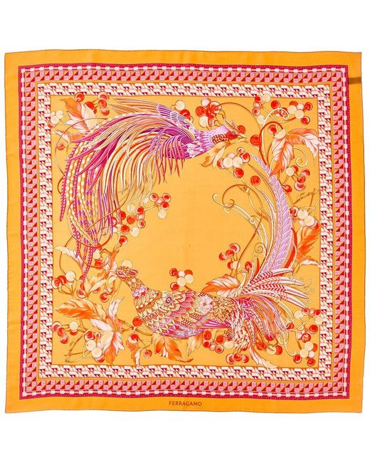 Ferragamo Orange Animal Print Silk Scarf