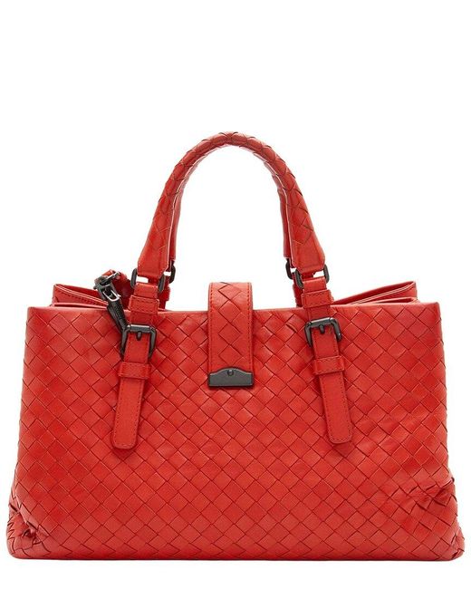 Bottega Veneta Red Intrecciato Nappa Roma Small Satchel (authentic Pre-loved)
