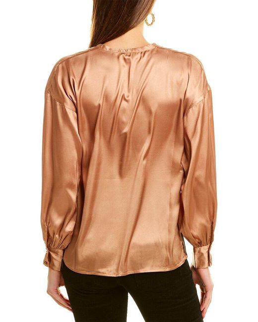 Garrie B Brown Satin V-Neck Blouse
