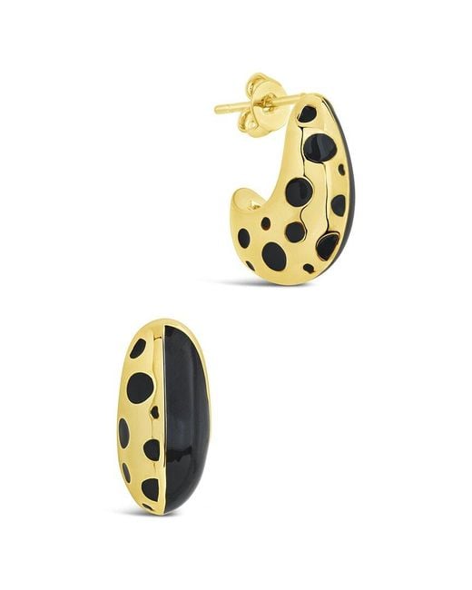 Sterling Forever Metallic 14k Plated Enamel Lisha Hoops