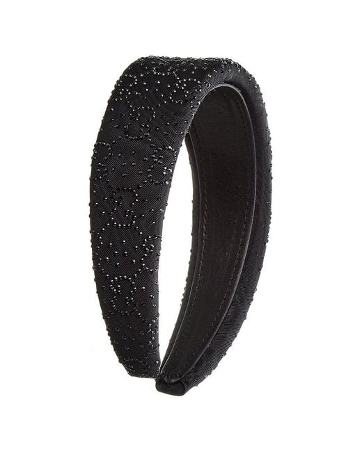 Gucci Black Gg Crystal Moire Headband