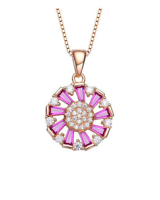Genevive Jewelry Pink 18k Rose Gold Plated Cz Pendant