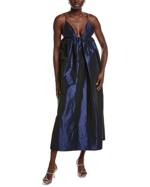 ganni blue taffeta dress Taffeta Mini With Puff Sleeves