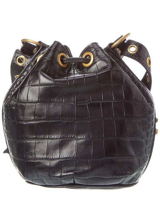 Balenciaga Black Le Cagole Xs Croc-embossed Leather Bucket Bag