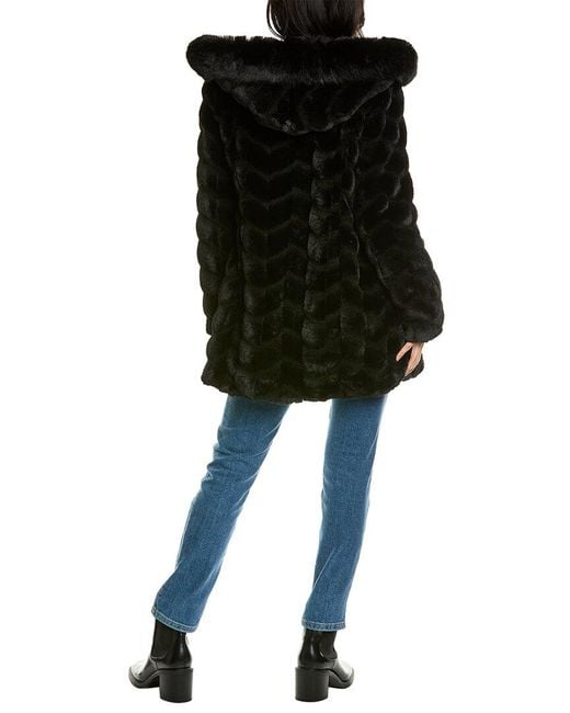 Via Spiga Black Herringbone Plush Coat