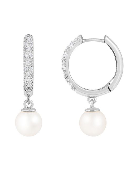Masako Pearls White Splendid Pearls 14k 0.14 Ct. Tw. Diamond & 6.5-7mm Akoya Pearl Earrings
