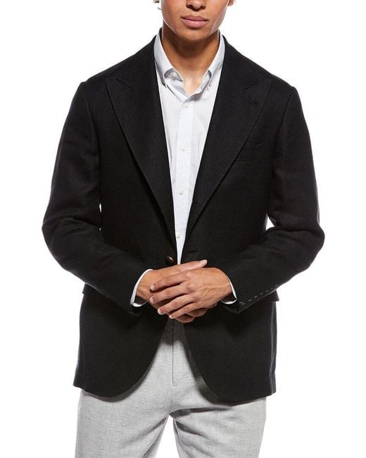 Brunello Cucinelli Black Linen & Wool-Blend Blazer for men