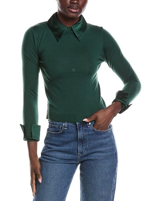 Alice + Olivia Green Porla Collared Sweater