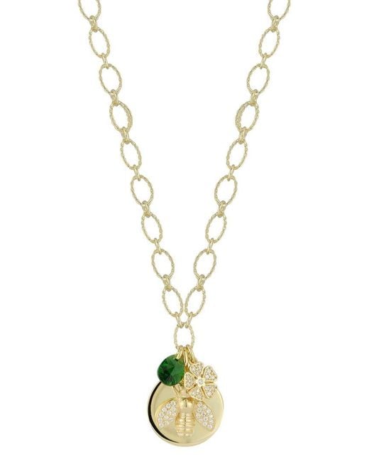 Sphera Milano Metallic 14k Over Silver Cz Bee Charm Necklace