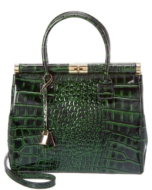 Persaman New York Green Gigi Croc-embossed Patent Satchel