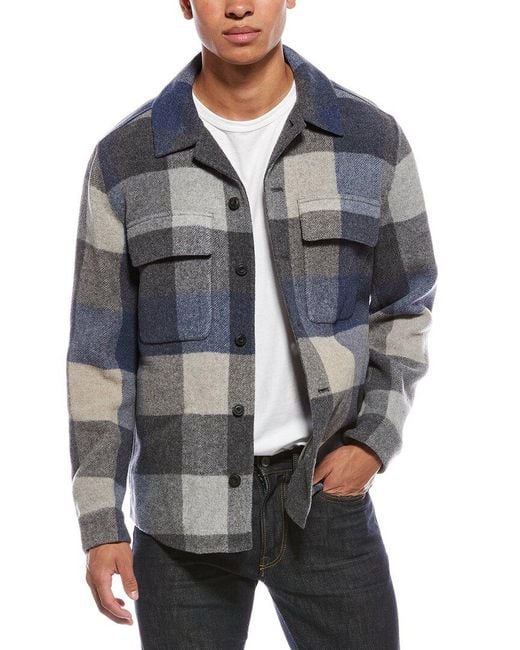 Vince Gray Plaid Splittable Wool-Blend Shirt Jacket for men