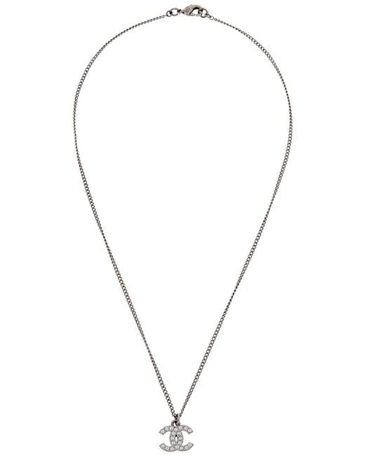 CHANEL Crystal CC Ball Pendant Necklace Silver 260273