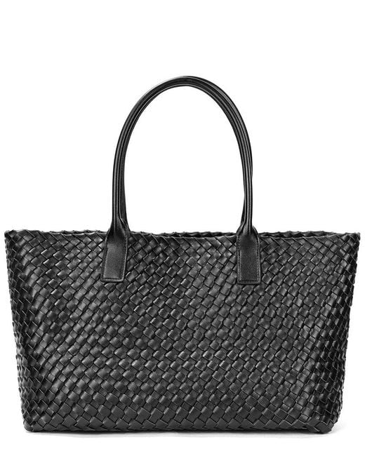 Tiffany & Fred Paris Black Large Hand-Woven Leather Tote