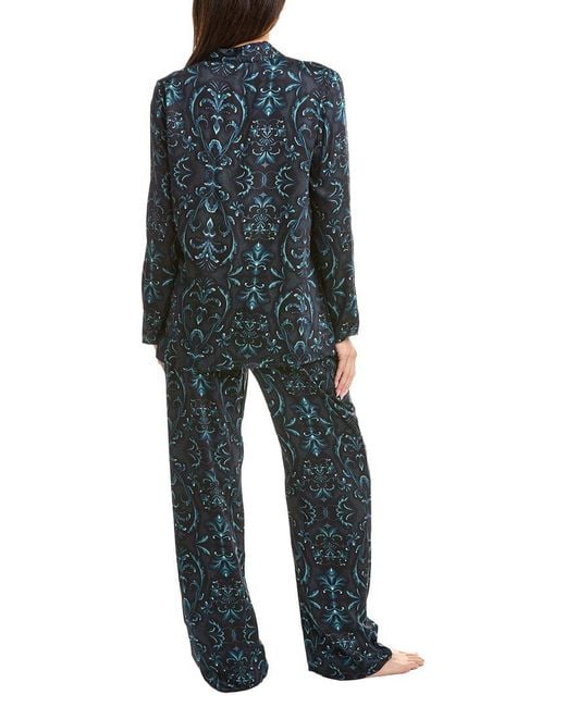 Hanro Blue 2Pc Long Sleeve Pajama Set