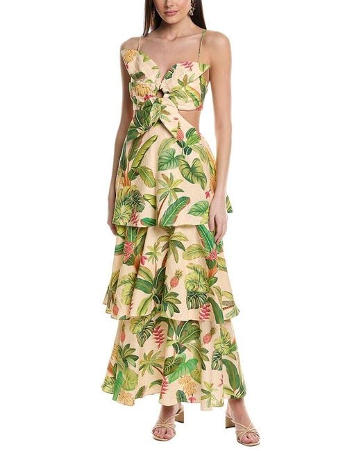 Farm Rio Green Fruit Forest Linen-blend Maxi Dress
