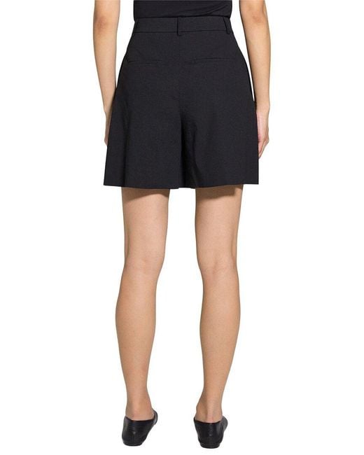 Theory Black Linen-Blend Pleated Short