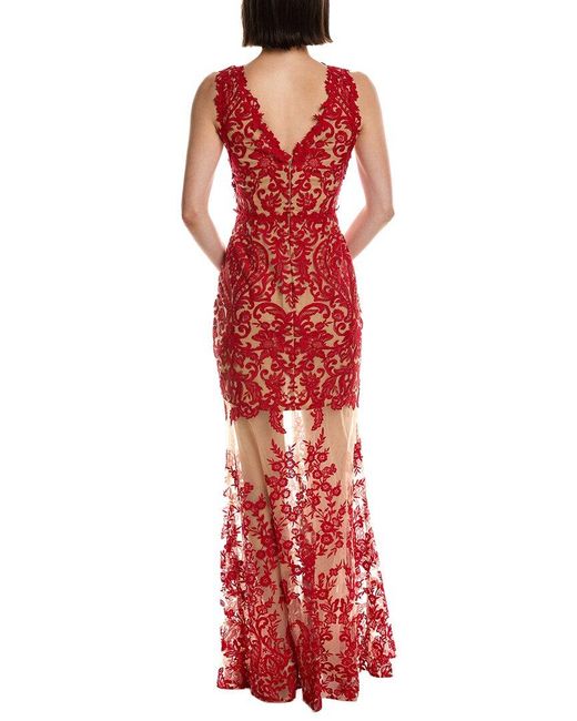 Marchesa Sleeveless Deep V-Neck Embroidered Gown