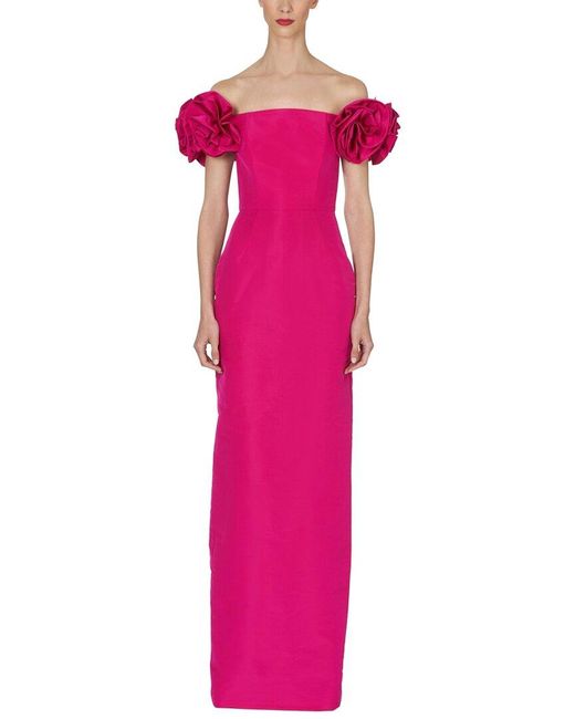 Carolina Herrera Off Shoulder Flower Silk Column Gown in Pink | Lyst