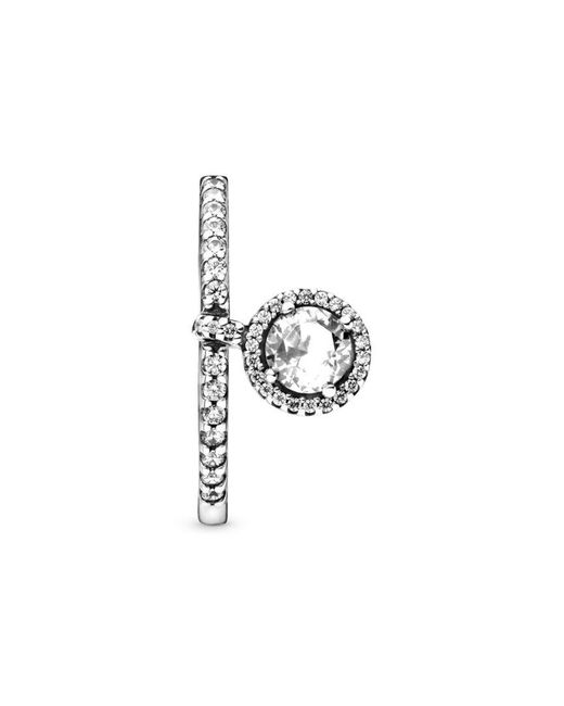 PANDORA Timeless Elegance Silver Cz Round Dangle Sparkling Ring in White |  Lyst