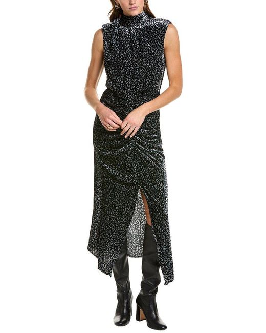 Ramy Brook Black Lennon Silk-Blend Velvet Midi Dress