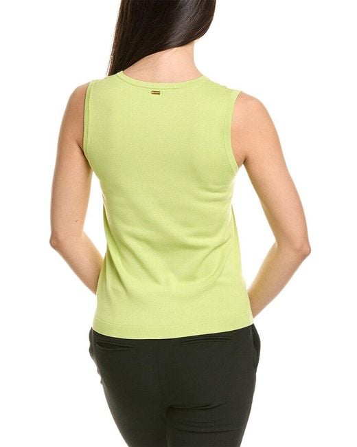 St. John Green Solid Jersey Knit V- Neck Shell