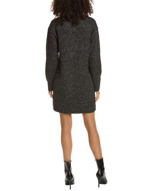 525 America Black Mock Neck Henley Wool-blend Sweaterdress