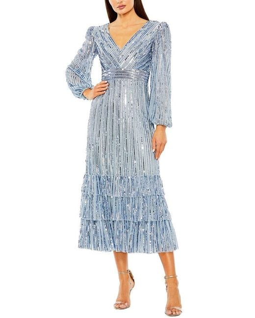 Mac Duggal Blue Tiered Ruffle Tea Length Dress