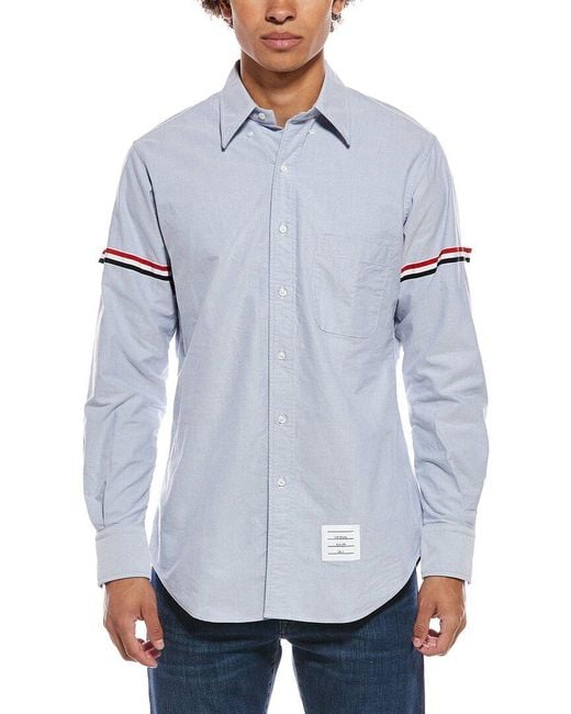 Thom Browne Blue Logo Button Shirt for men