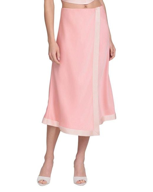 Avec Les Filles Pink Asymmetrical Faux Wrap Midi Skirt