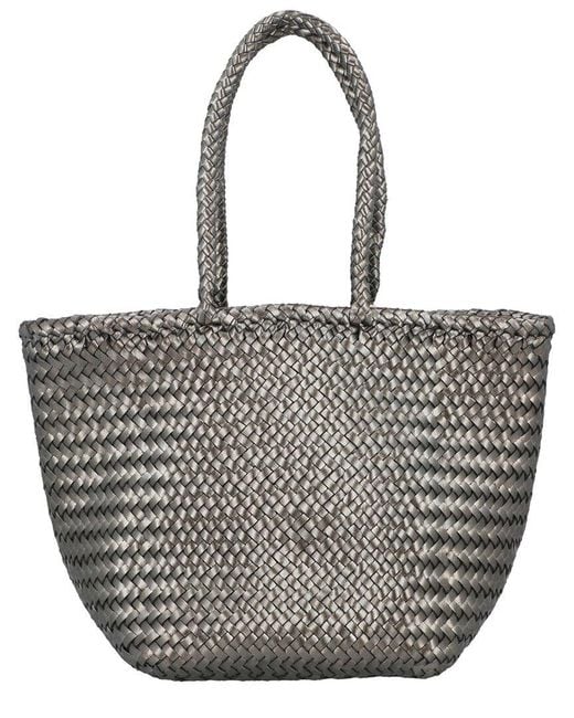 Dragon Diffusion Metallic Grace Basket Small Leather Top Handle Bag
