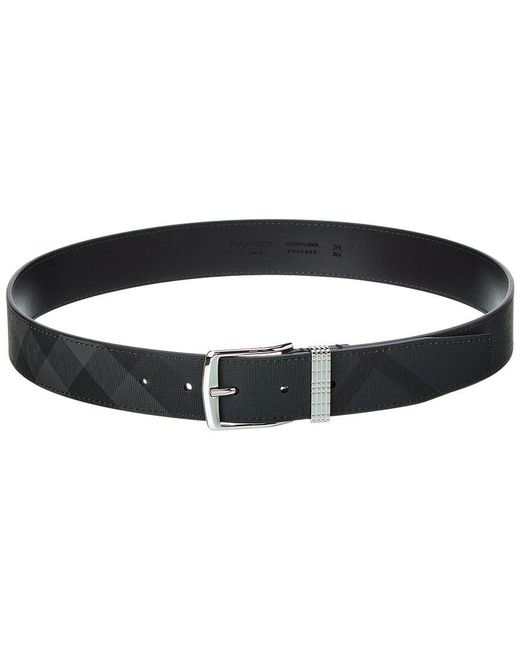 Burberry Black Check E-canvas & Leather Belt for men