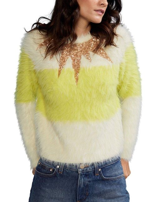 Cynthia Rowley Yellow Fuzzy Stripe Sequin Wool-blend Sweater