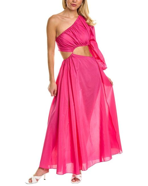 Matteau Pink One-Shoulder Silk-Blend Maxi Dress