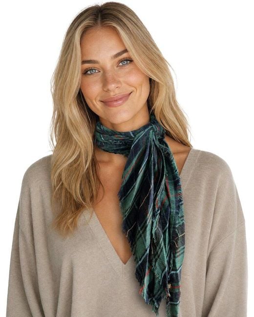 Blue Pacific Blue Scottish Plaid Cashmere-Blend Neckerchief