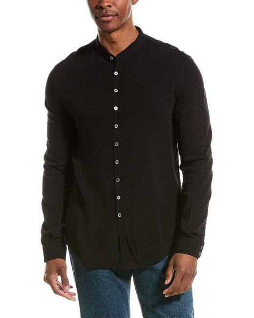 John Varvatos Black Multi Button Band Collar Shirt for men