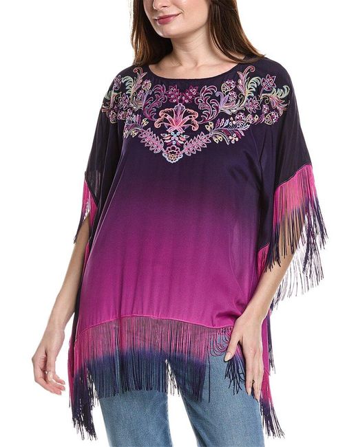 Johnny Was Purple Alani Silk Poncho