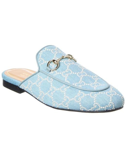 Gucci Blue Giglio Princetown Canvas & Leather Mule