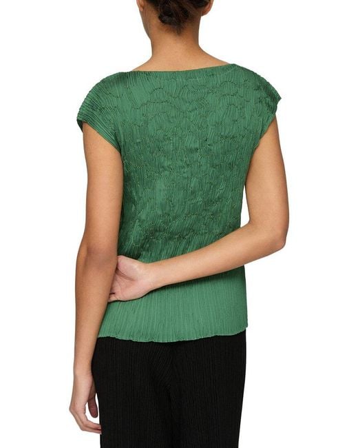 Lafayette 148 New York Green Embroidered Plisse Blouse