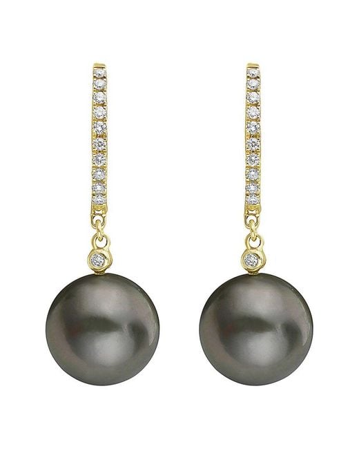 Effy Fine Jewelry Metallic 14K 0.18 Ct. Tw. 11Mm Pearl Earrings