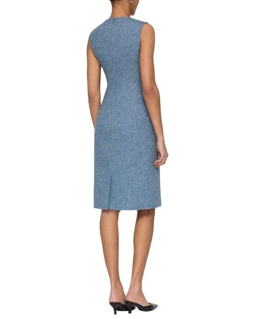 Lafayette 148 New York Blue Plus V-Neck Sleeveless Wool & Silk-Blend Sheath Dress