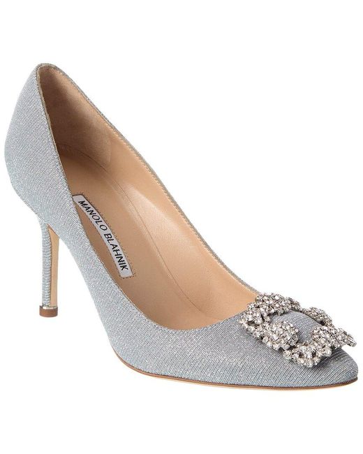 Manolo Blahnik White Hangisi 90 Glitter Pump