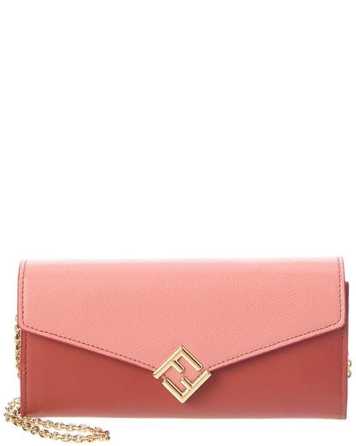 Fendi Pink Ff Diamonds Leather Wallet On Chain