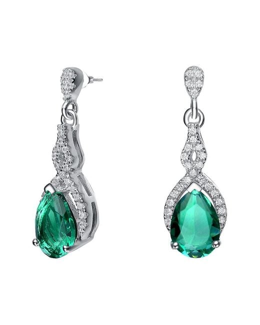 Genevive Jewelry Green Silver Cz Drop Earrings