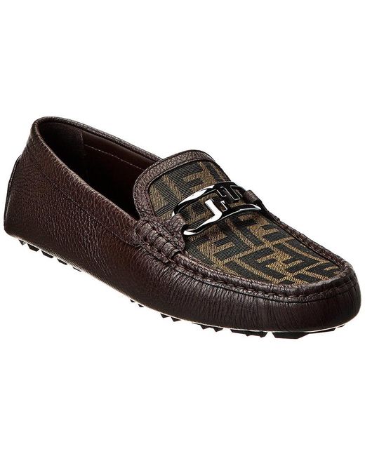 Fendi Brown O'lock Ff Jacquard & Leather Loafer for men