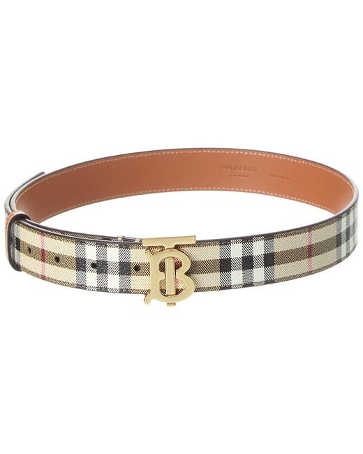Burberry Brown Check Tb E-canvas & Leather Belt